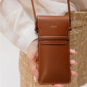 Authentic Celine Brown Leather Phone Holder